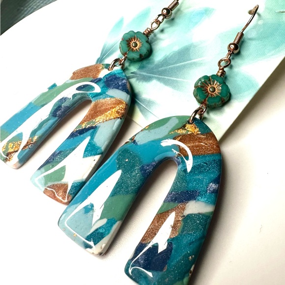 Hand crafted Polymer Clay beach Earrings beaded earrings - Picture 8 of 8